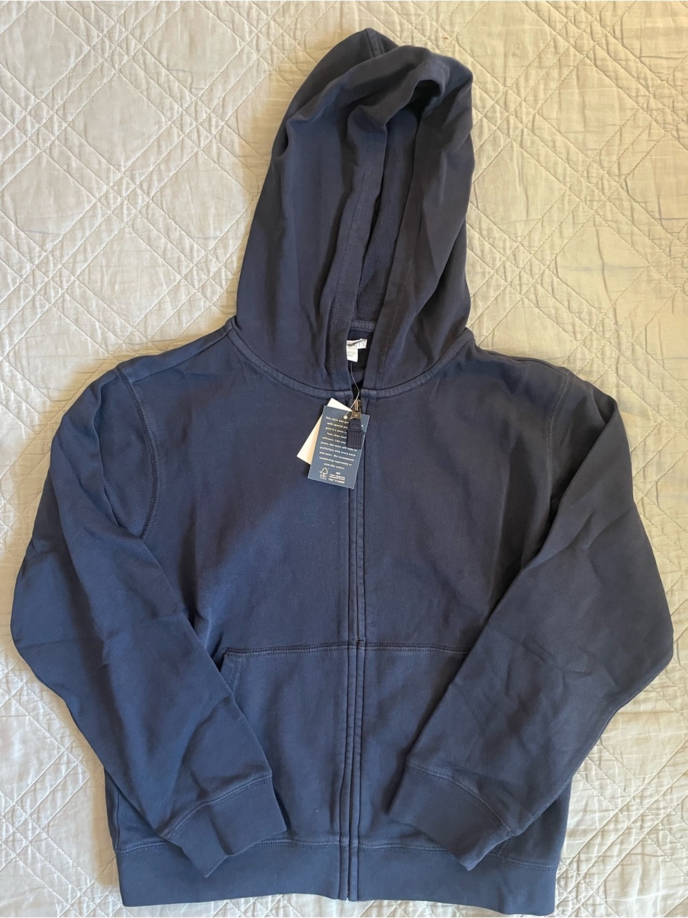 J. Crew KID by Crewcuts garment-dyed zip-up hoodie in Navy Size L NWT CB738 - Picture 3 of 5